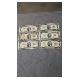 6 Red seal $2 bills