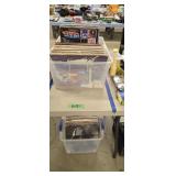 Two boxes of vinyl records mostly classic rock