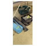 Wagner paint sprayer and tent under table