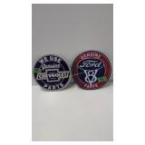 Ford and Chevy metal signs 12-in diameter