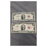 Two $2 Red seal notes