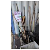 Yard tools. No parking fire lane sign hand truck