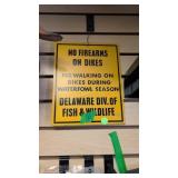 Small Metal Sign No Firearms On Dikes