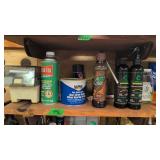 Shelf lot of gun cleaning and restoration supplies