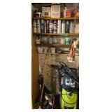 Electric power washer, spray paint etc on shelf
