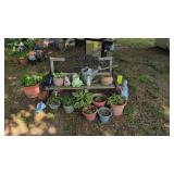 Garden bench with potted plants etc as shown