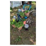 Flower pots, solar lights as shown