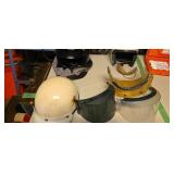 Motorcycle helmets with shields box with yarn.