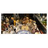 Beer, steins, shell box, blue platter, etc