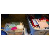 Linens and yarn under table