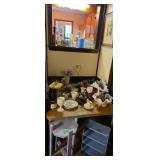 Milk, glass clock vases, small stand, etc