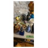 Oil lamps, cast iron car, goose figures, etc