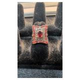 Ornate 10 Karat Gold Ring With Rubies 4.2 G Size 6
