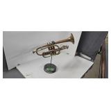 Vintage Brass Trumpet With Display Stand