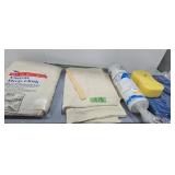 drop claws, tarps, roll of plastic