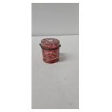 Victorian Cranberry Enameled Dresser Jar 3.25 In