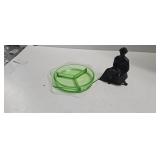 Depression Glass Divided Bowl And Metal Lady