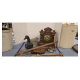 Antique Wooden Goose Decoy Oak Mantle Clock