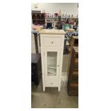 wooden storage cabinet with marble top