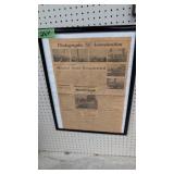 Framed Newspaper Page From Jfk Assassination