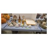 vintage amber glassware figurines serving tray etc