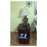 end table with table lamp eyeglasses etc