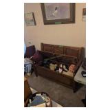 vintage wooden Hull seat with arms and contents