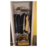 contents of closet jackets briefcase storage box