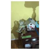 glass bookends cross and birdhouse
