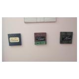 three small decorative wall signs 5.5 x5.5