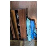 folding camp chairs wooden cabinet with contents