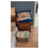 quilts and woven basket