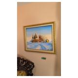 oil on canvas signed winter scene 23 x 19