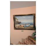 oil on canvas of a boat scene