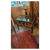 glass top rattan end table