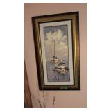 framed acrylic boat scene artist sign 19 x32