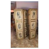 large four section bird figure folding screen