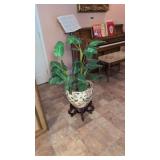 Large Oriental Style Planter With Wooden Base