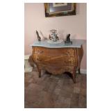 three drawer French inlaid Bombay marble top