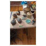 covered Bean pots, marbles etc