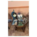 Items On Top Of Table Peacock Clock Flower