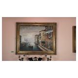 large ornate framed oil painting of a village