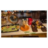 serving tray, silverware, figurines candle
