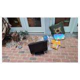small flat screen TV stemware pillows wooden