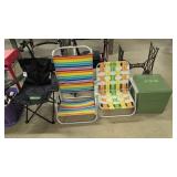 vintage hassock and folding chairs
