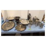 silver plated trays mugs ice bucket etc