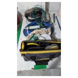 air hose, seeder, tool bag