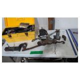 toolbox, come along, trailer hitch and items