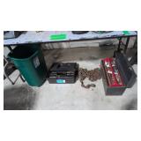 tool boxes chain trash can under table