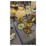 Antique Brass Lamps With Opalescent Bowl